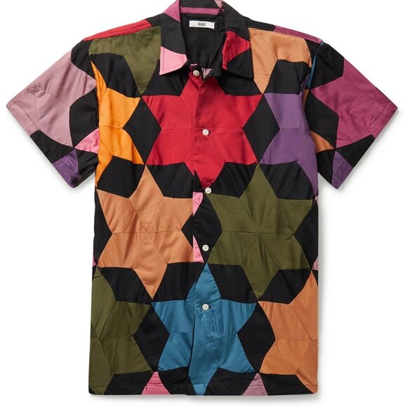 BODE - Rainbow Star Quilt Patchwork Cotton Shirt - Black / Large - Picture 1 of 10